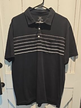 George Men’s Black Polo with Horizontal Gray Stripes